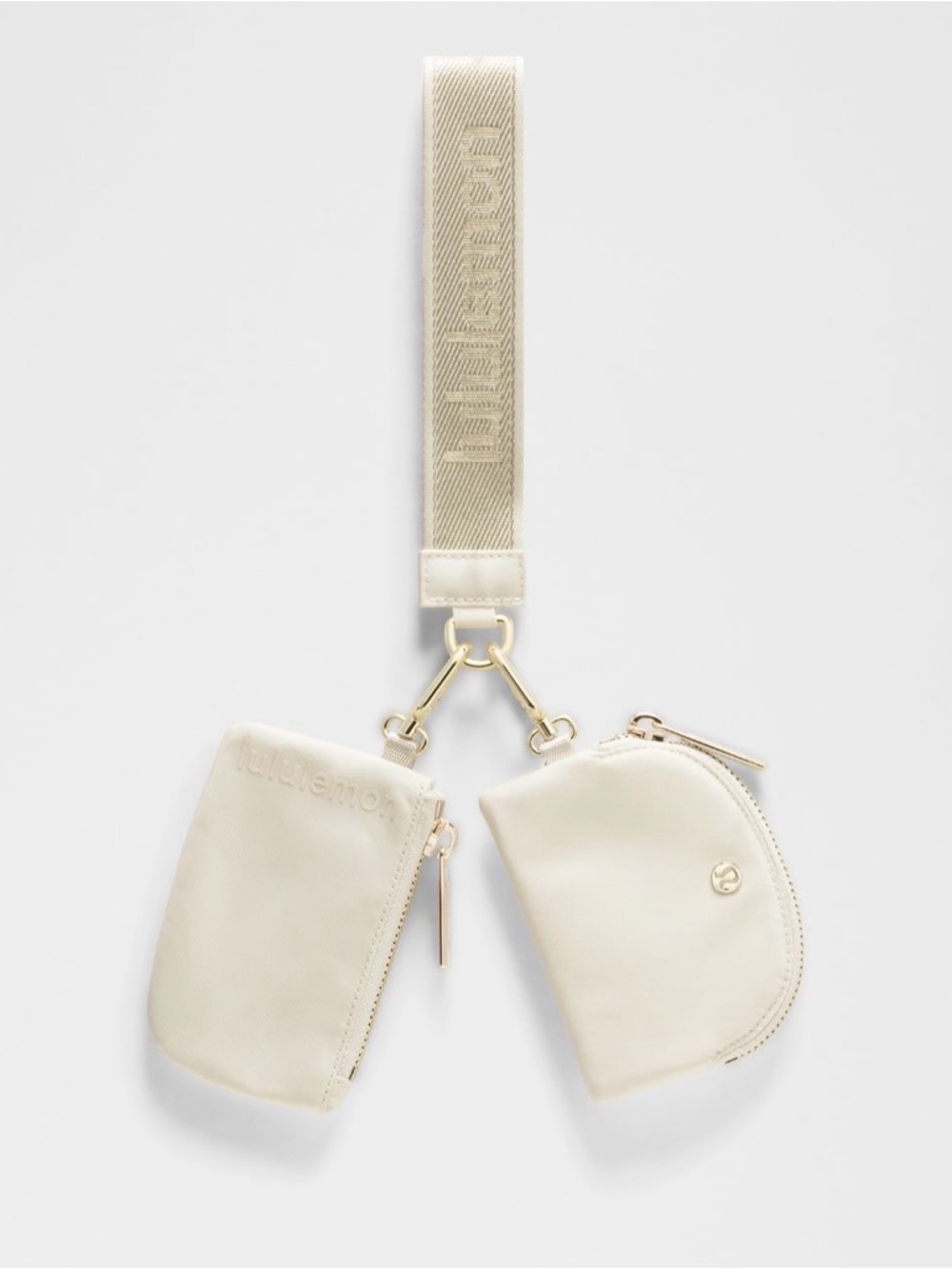 LAST 1‼️NWT Lululemon light Ivory Dual Pouch Metallic Wordmark Wristlet Wallet